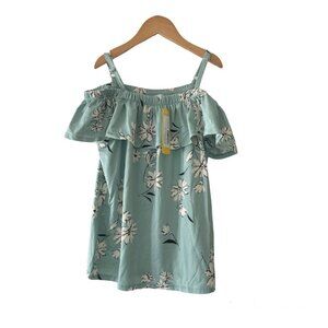 🆕 Pastel Green Floral Cold Shoulder Top Size XL (14/16) NWT